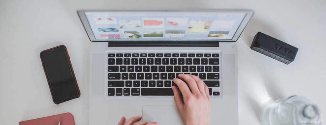 Overhead view of person using laptop