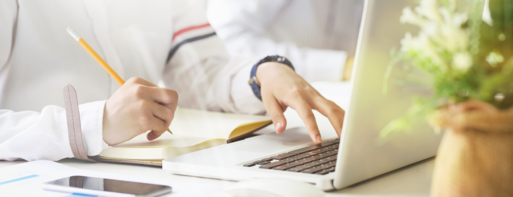 Closeup of person using computer