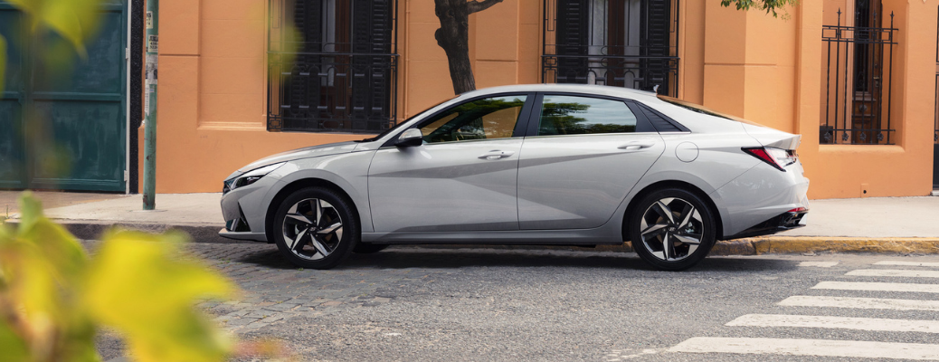 Silver 2021 Hyundai Elantra parked on street