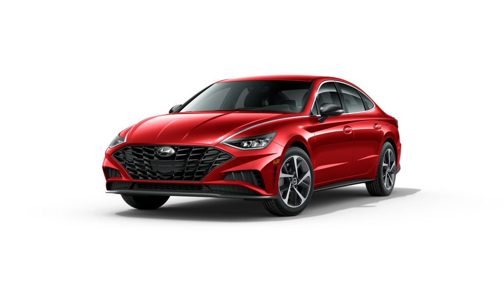 Calypso Red 2021 Hyundai Sonata on White Background