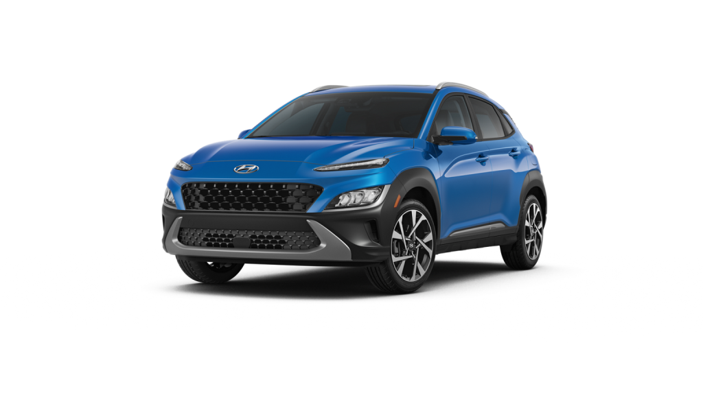 Blue Wave 2022 Hyundai Kona on White Background