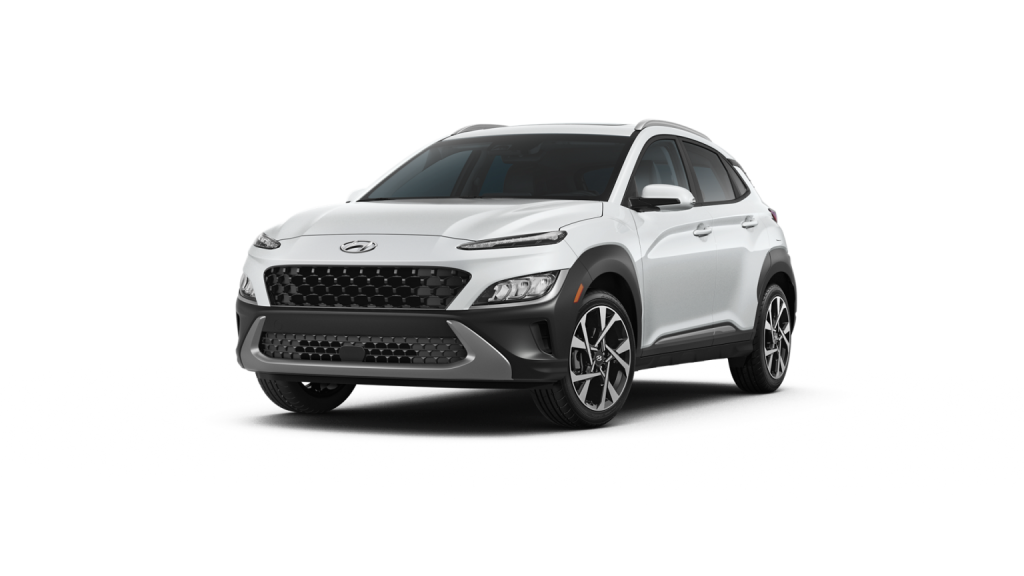 Lunar White 2022 Hyundai Kona on White Background
