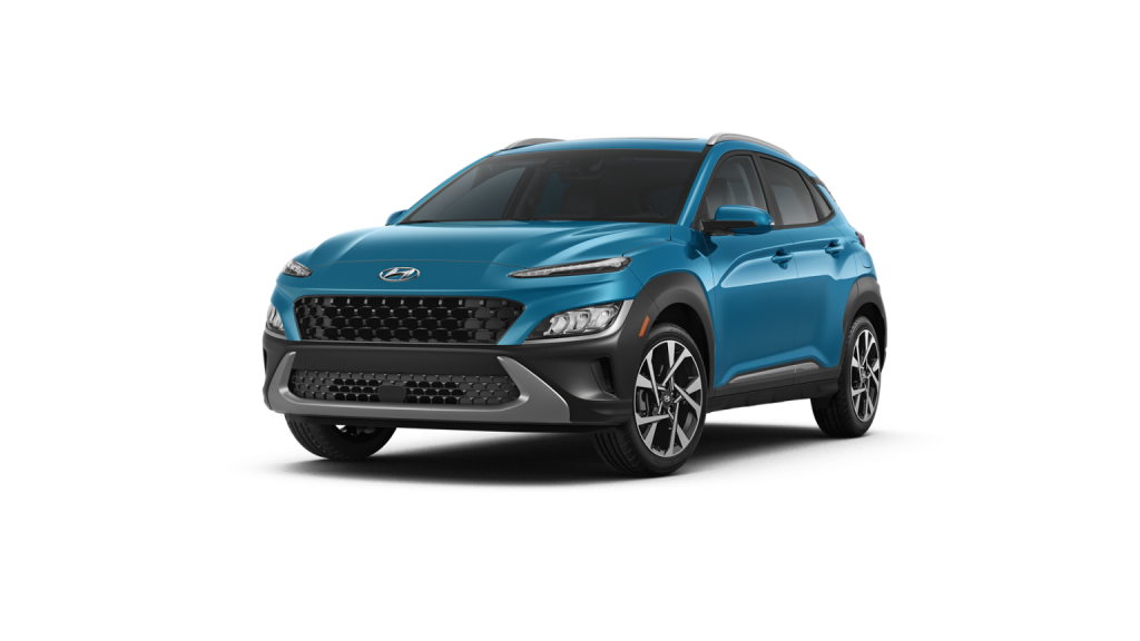 Teal Isle 2022 Hyundai Kona on White Background