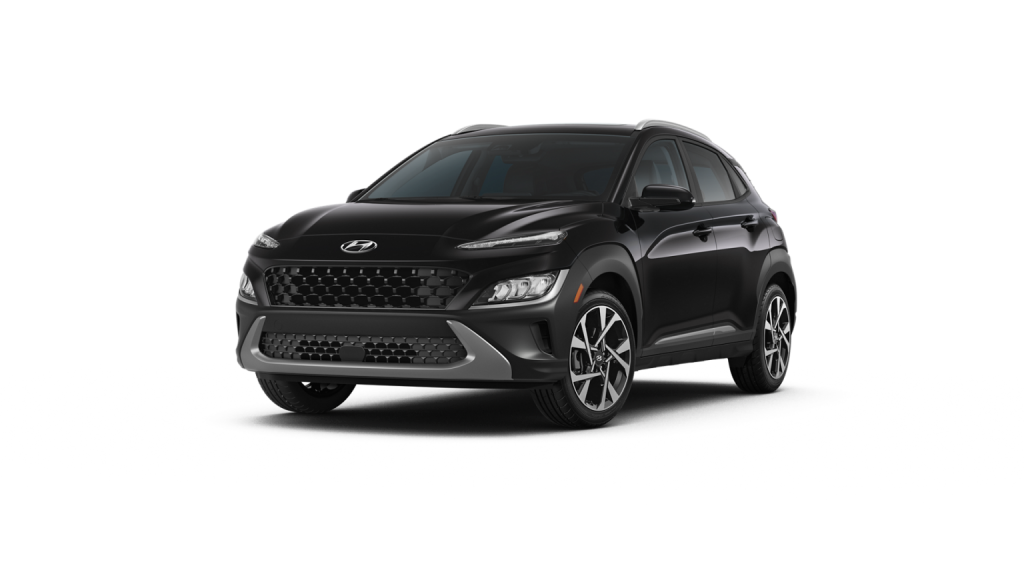 Ultra Black 2022 Hyundai Kona on White Background