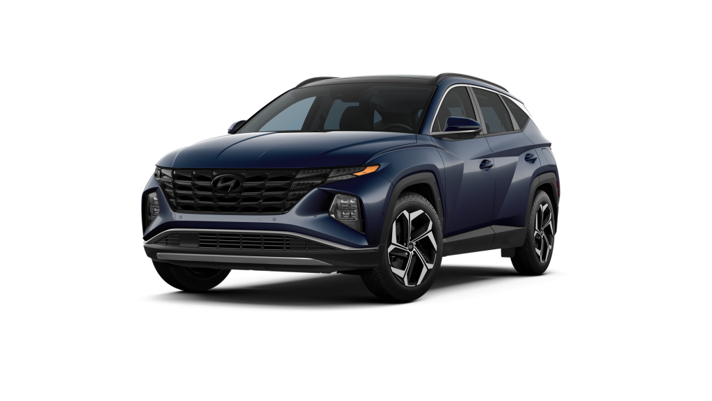 Deep Sea 2022 Hyundai Tucson Hybrid on White Background