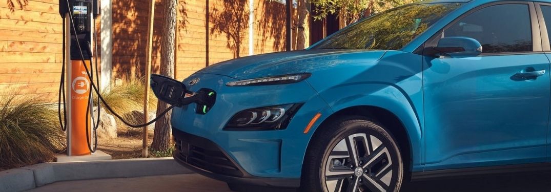 Blue 2022 Hyundai Kona Electric Charging