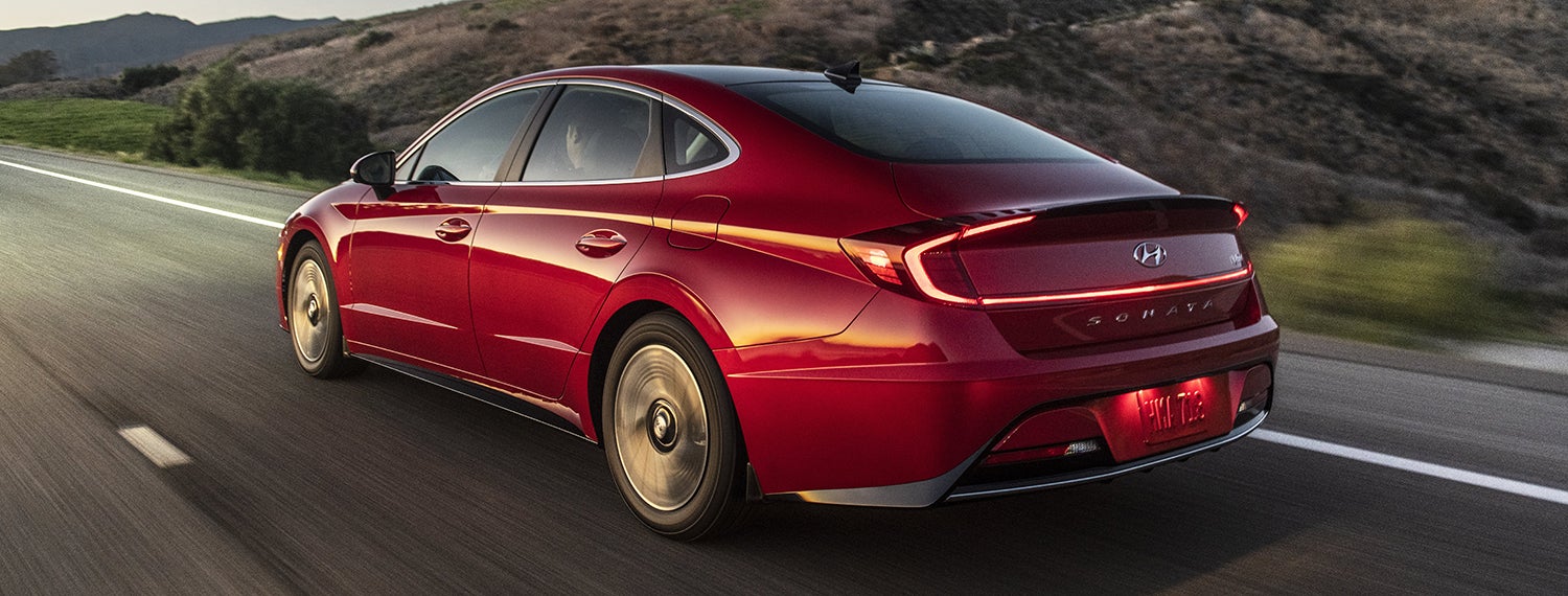 Rear exterior of a 2023 Hyundai Sonata Hybrid sedan