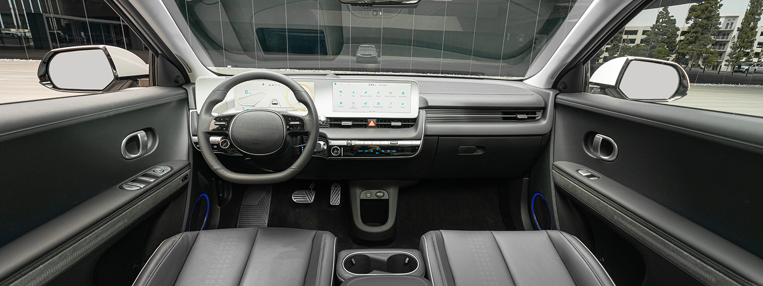 2023 Hyundai Ioniq 5 driver's cockpit with digital instrument cluster and touchscreen