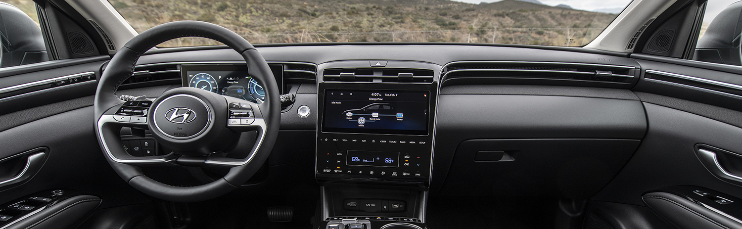 Advanced driver-assistance features displayed on the instrument cluster of a 2023 Hyundai Tucson Hybrid